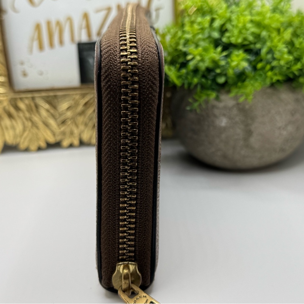 Coach Zip Around Monogram Coated Canvas Leather Brown  Wallet - Picture 4 of 10